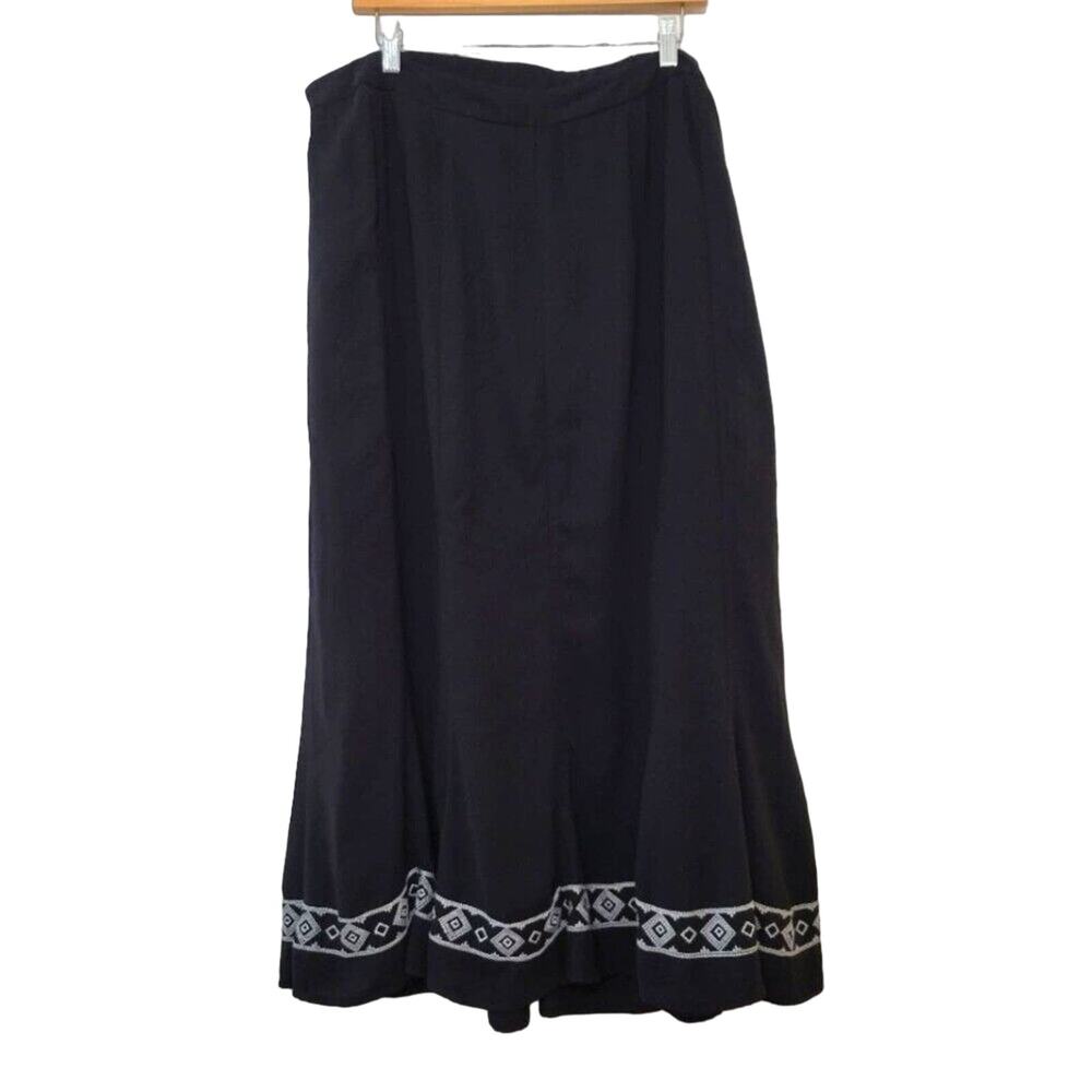 Catherine's Womens Black Bohemian Embroidered Maxi Skirt Plus Size 14/16W